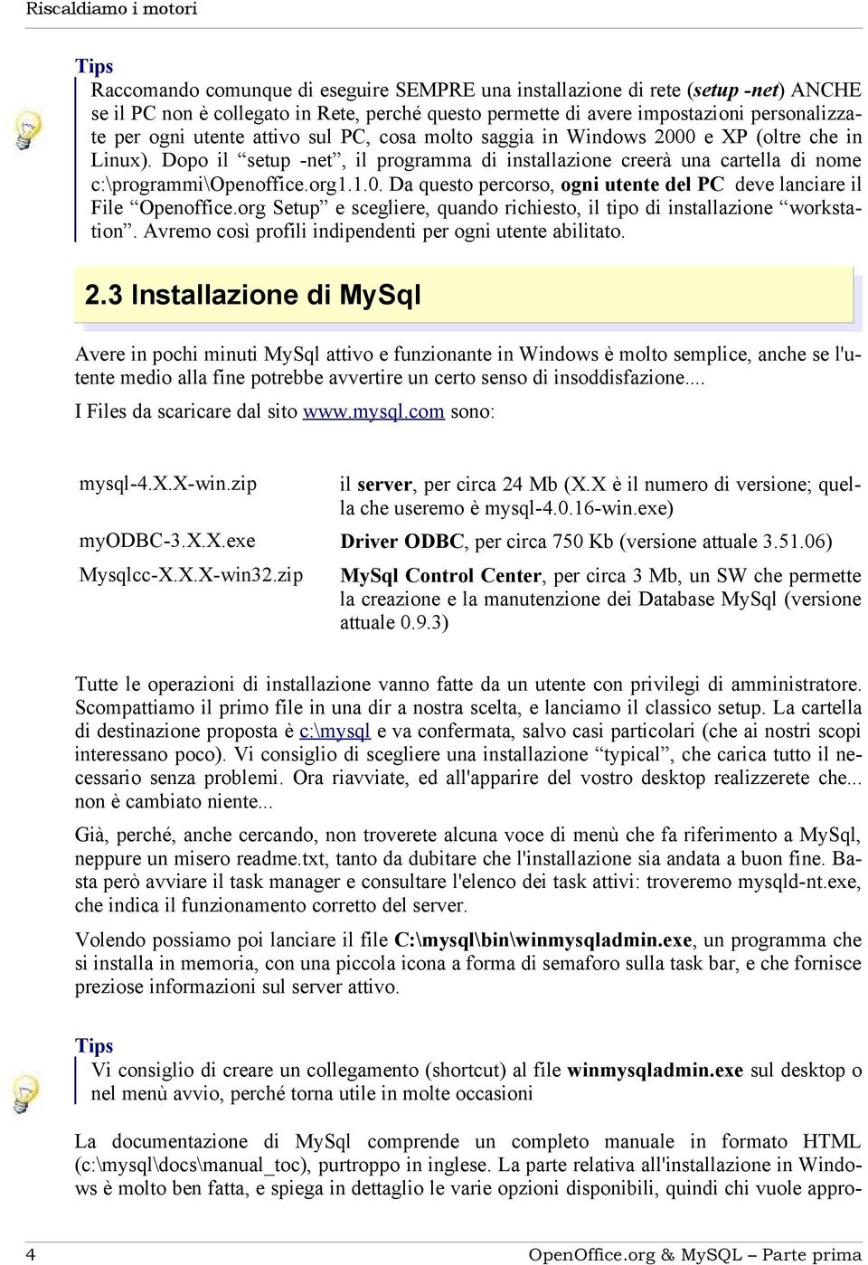 Dopo il setup -net, il programma di installazione creerà una cartella di nome c:\programmi\openoffice.org1.1.0. Da questo percorso, ogni utente del PC deve lanciare il File Openoffice.