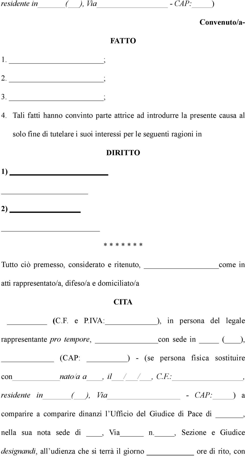 ciò premesso, considerato e ritenuto, come in atti rappresentato/a, difeso/a e domiciliato/a CITA (C.F. e P.