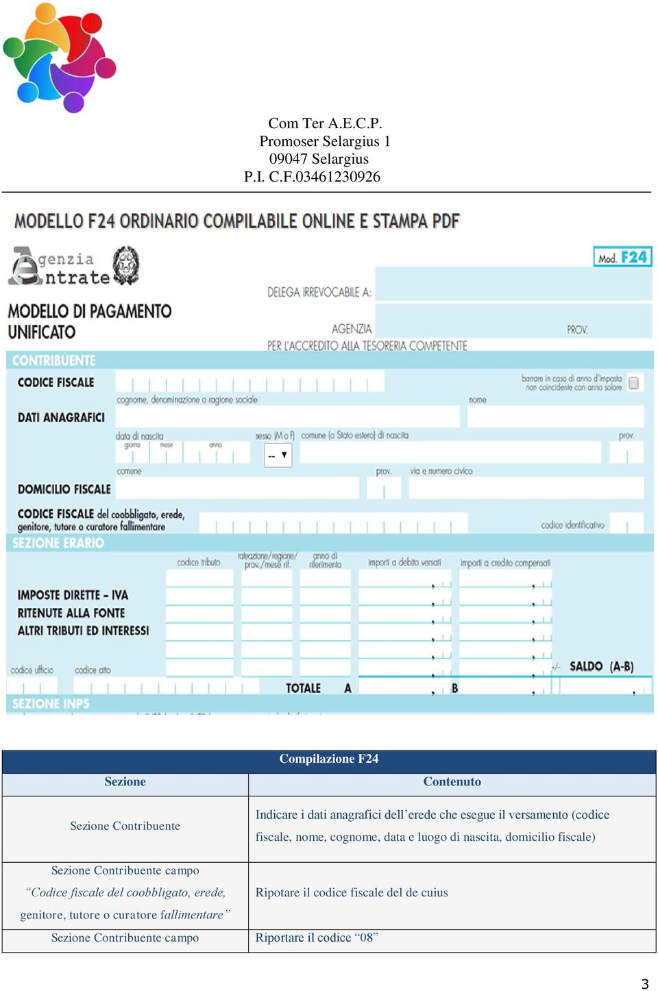 Sezione Contribuente campo Codice fiscale del coobbligato, erede, Ripotare il codice fiscale del