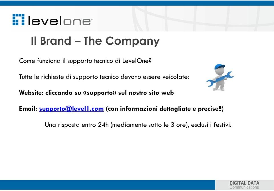 cliccando su «supporto» sul nostro sito web Email: supporto@level1.