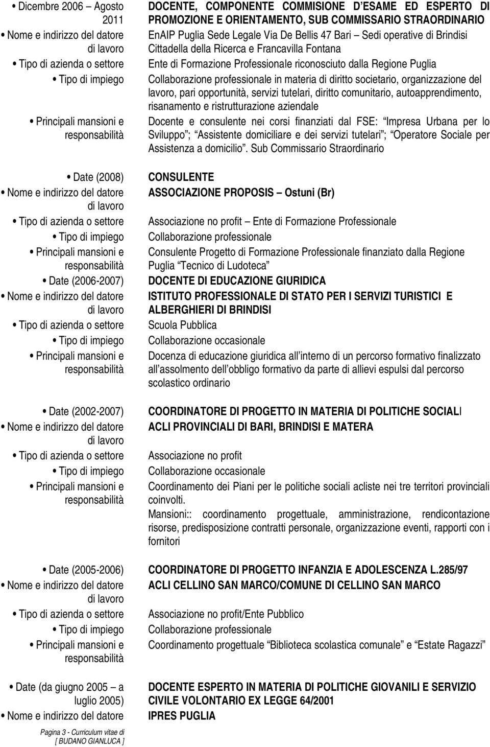 Formazione Professionale riconosciuto dalla Regione Puglia in materia di diritto societario, organizzazione del lavoro, pari opportunità, servizi tutelari, diritto comunitario, autoapprendimento,