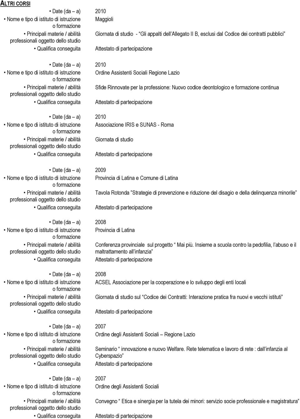 Latina Tavola Rotonda Strategie di prevenzione e riduzione del disagio e della delinquenza minorile Date (da a) 2008 Provincia di Latina Conferenza provinciale sul progetto Mai più.