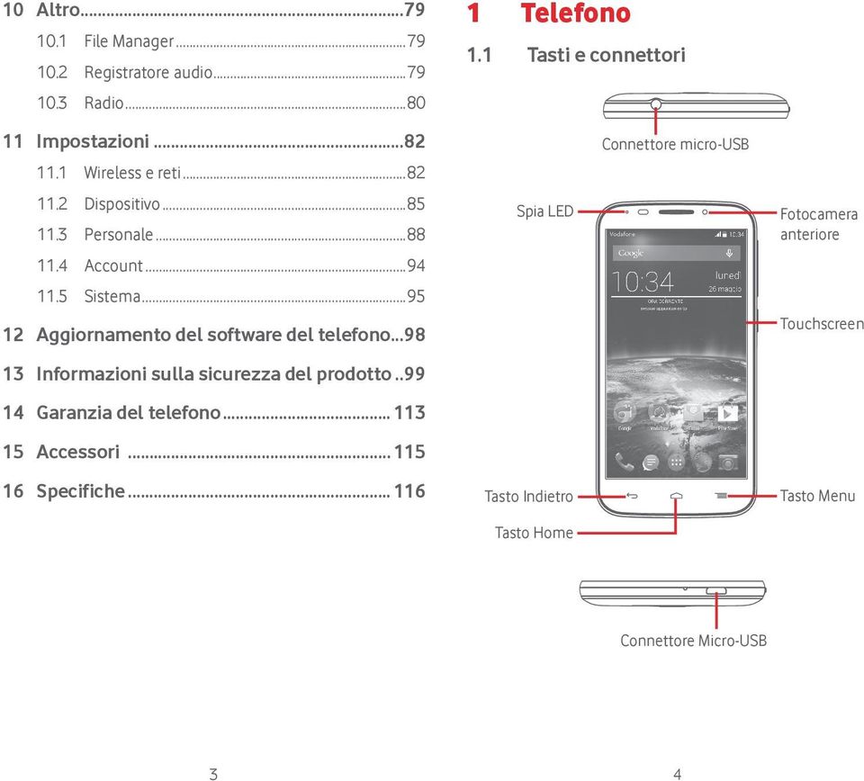 ..98 13 Informazioni sulla sicurezza del prodotto...99 14 Garanzia del telefono... 113 15 Accessori... 115 16 Specifiche.