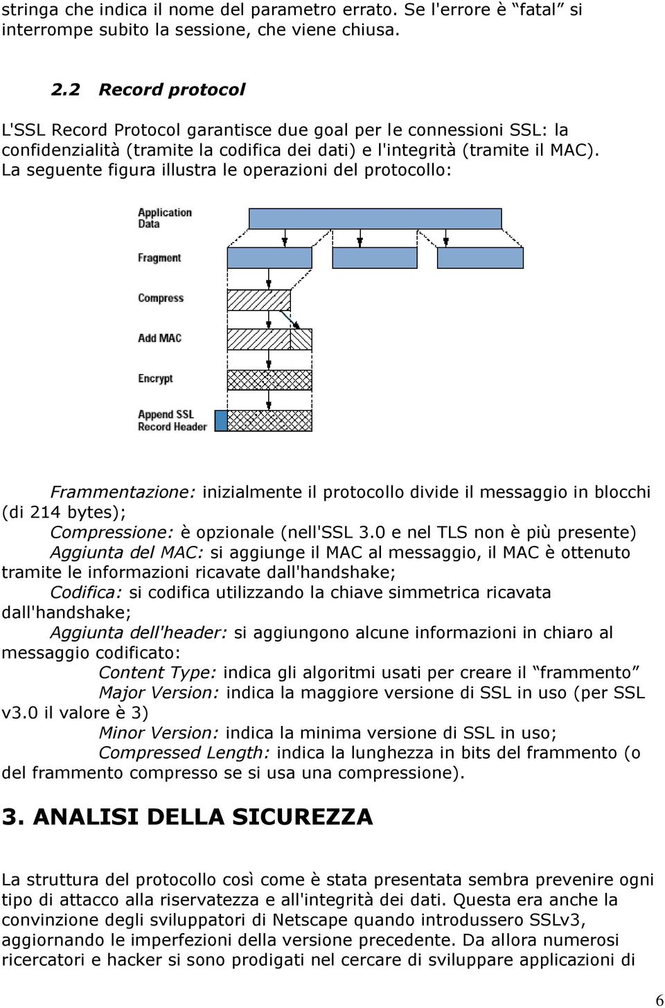 La seguente figura illustra le operazioni del protocollo: Frammentazione: inizialmente il protocollo divide il messaggio in blocchi (di 214 bytes); Compressione: è opzionale (nell'ssl 3.