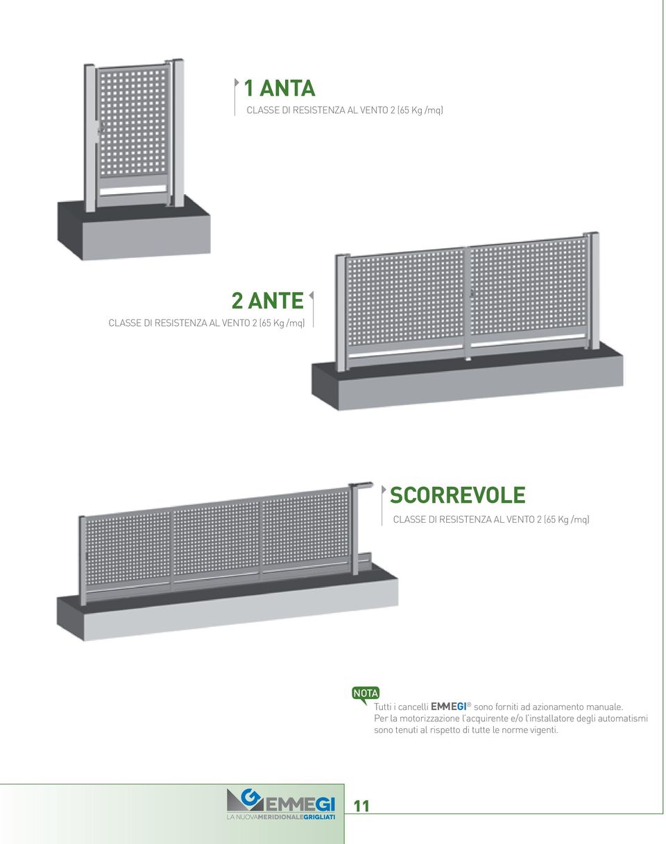 cancelli E MM E GI sono forniti ad azionamento manuale.