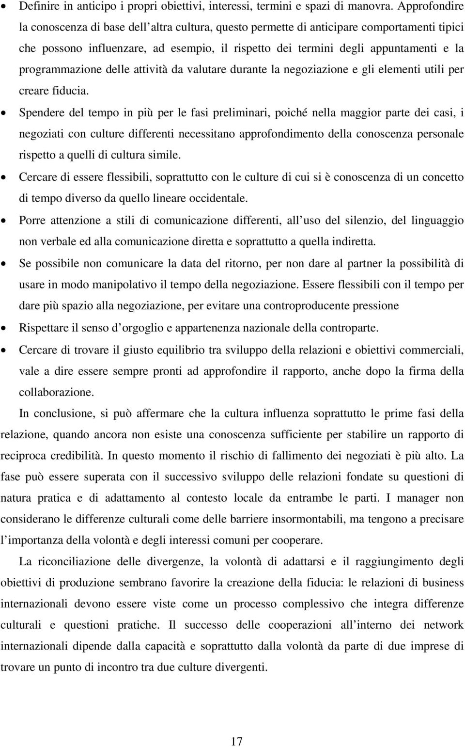 programmazione delle attività da valutare durante la negoziazione e gli elementi utili per creare fiducia.