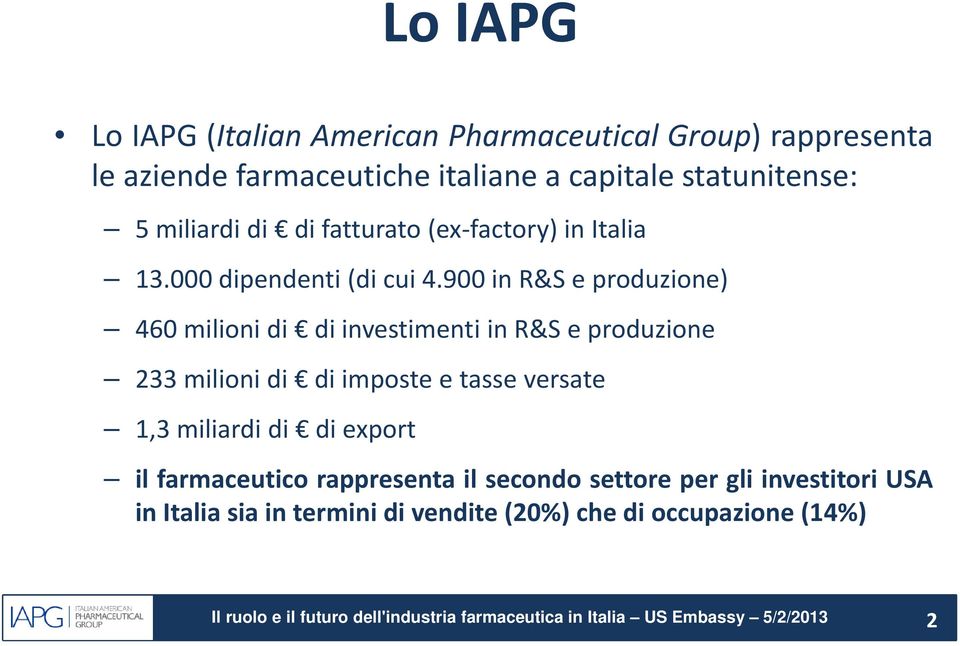 900 in R&S e produzione) 460 milioni di di investimenti in R&S e produzione 233 milioni di di imposte e tasse versate 1,3