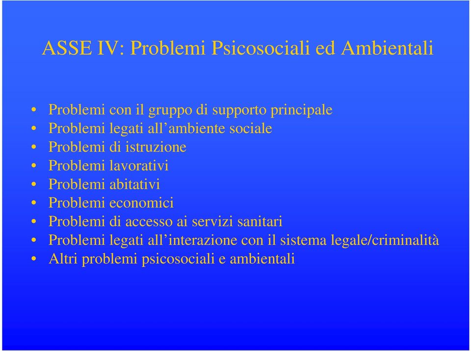 lavorativi Problemi abitativi Problemi economici Problemi di accesso ai servizi sanitari