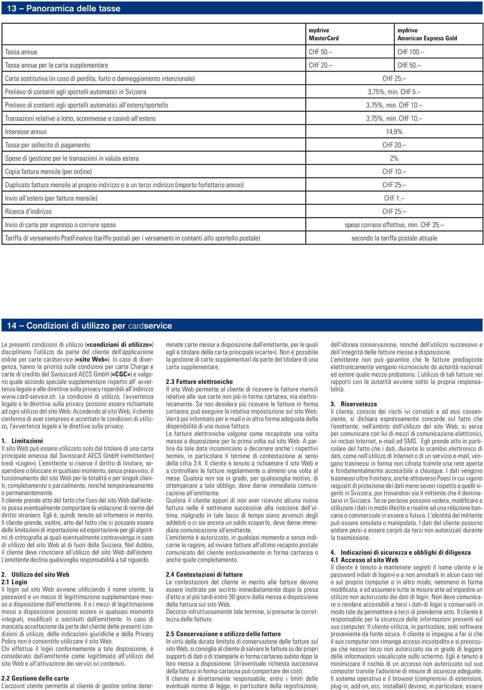 Transazioni relative a lotto, scommesse e casinò all estero 3,75%, min. CHF 10. Interesse annuo 14,9% Tassa per sollecito di pagamento CHF 20.