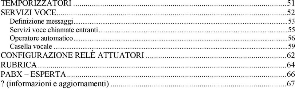 ..56 Casella vocale...59 CONFIGURAZIONE RELÈ ATTUATORI.