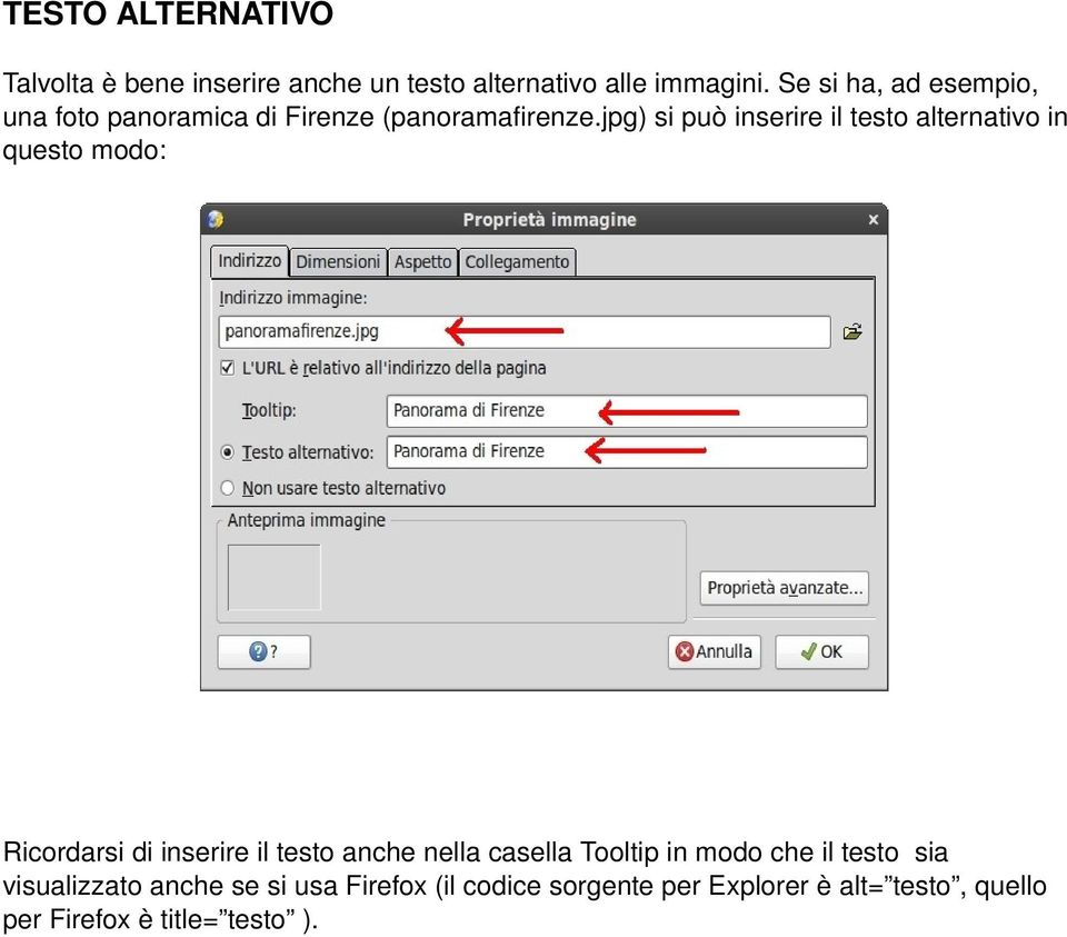 jpg) si può inserire il testo alternativo in questo modo: Ricordarsi di inserire il testo anche nella