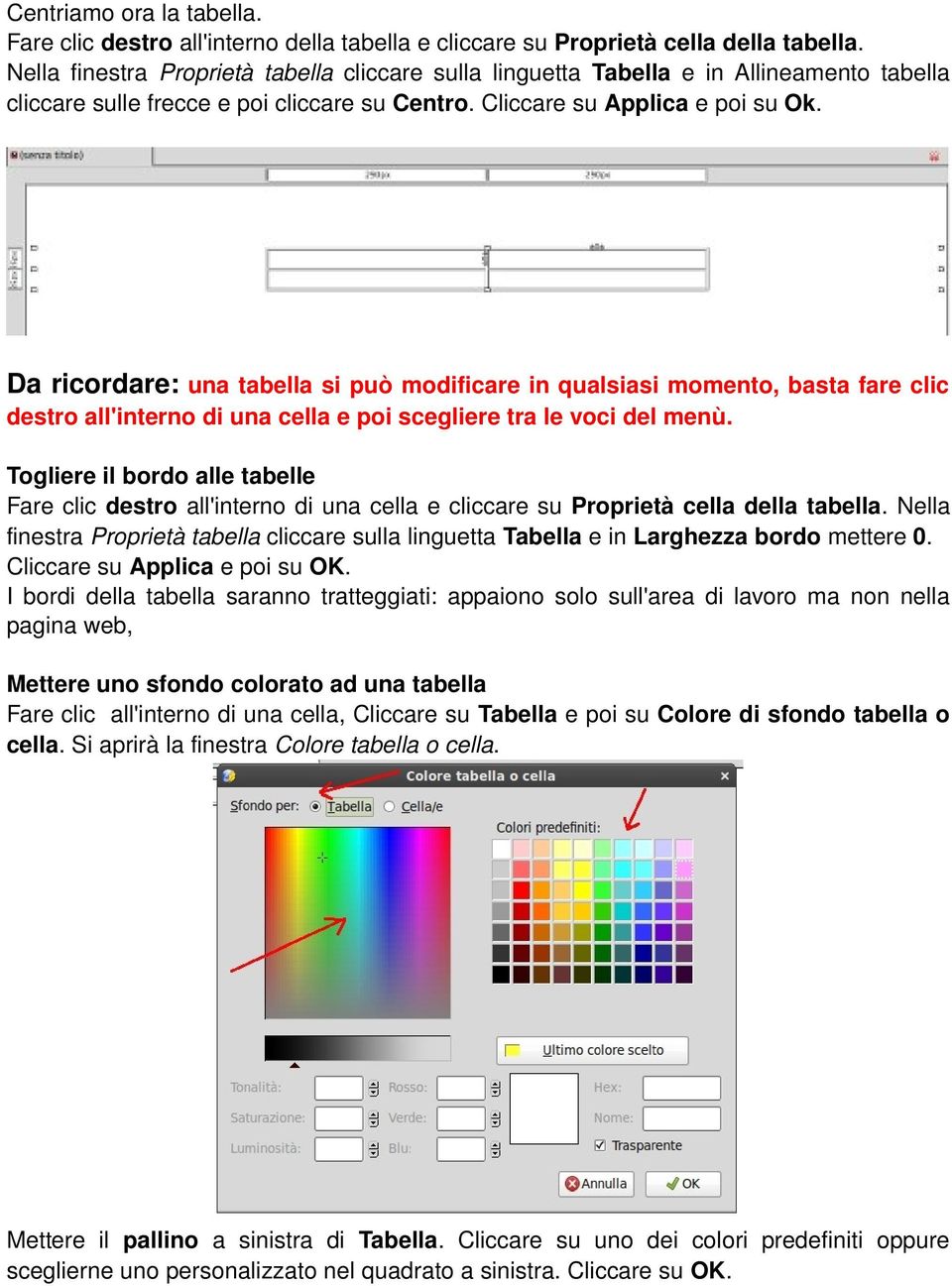 Da ricordare: una tabella si può modificare in qualsiasi momento, basta fare clic destro all'interno di una cella e poi scegliere tra le voci del menù.