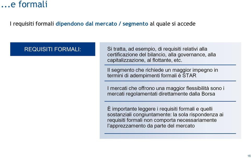 Il segmento che richiede un maggior impegno in termini di adempimenti formali è STAR I mercati che offrono una maggior flessibilità sono i mercati