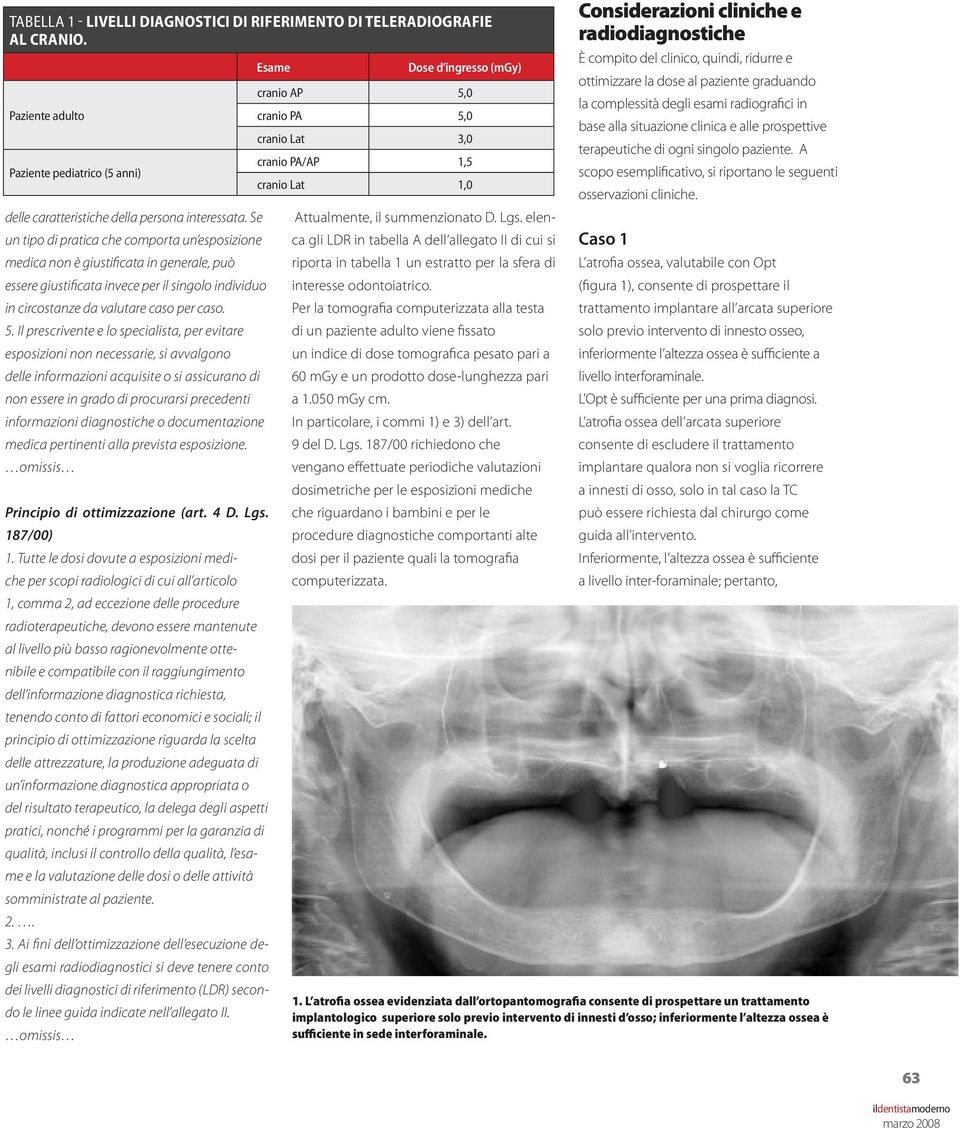 compito del clinico, quindi, ridurre e ottimizzare la dose al paziente graduando la complessità degli esami radiografici in base alla situazione clinica e alle prospettive terapeutiche di ogni