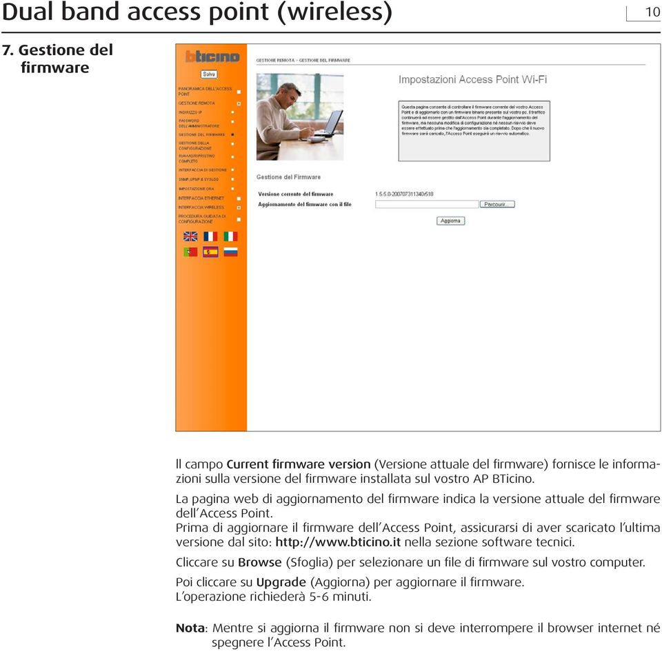 La pagina web di aggiornamento del firmware indica la versione attuale del firmware dell Access Point.