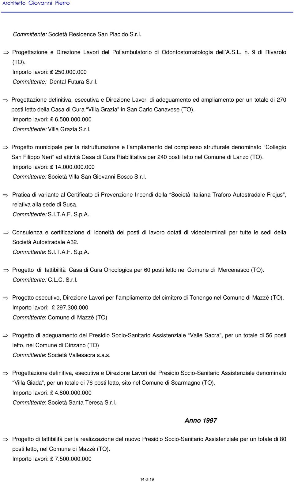 Futura S.r.l. Progettazione definitiva, esecutiva e Direzione Lavori di adeguamento ed ampliamento per un totale di 270 posti letto della Casa di Cura Villa Grazia in San Carlo Canavese (TO).