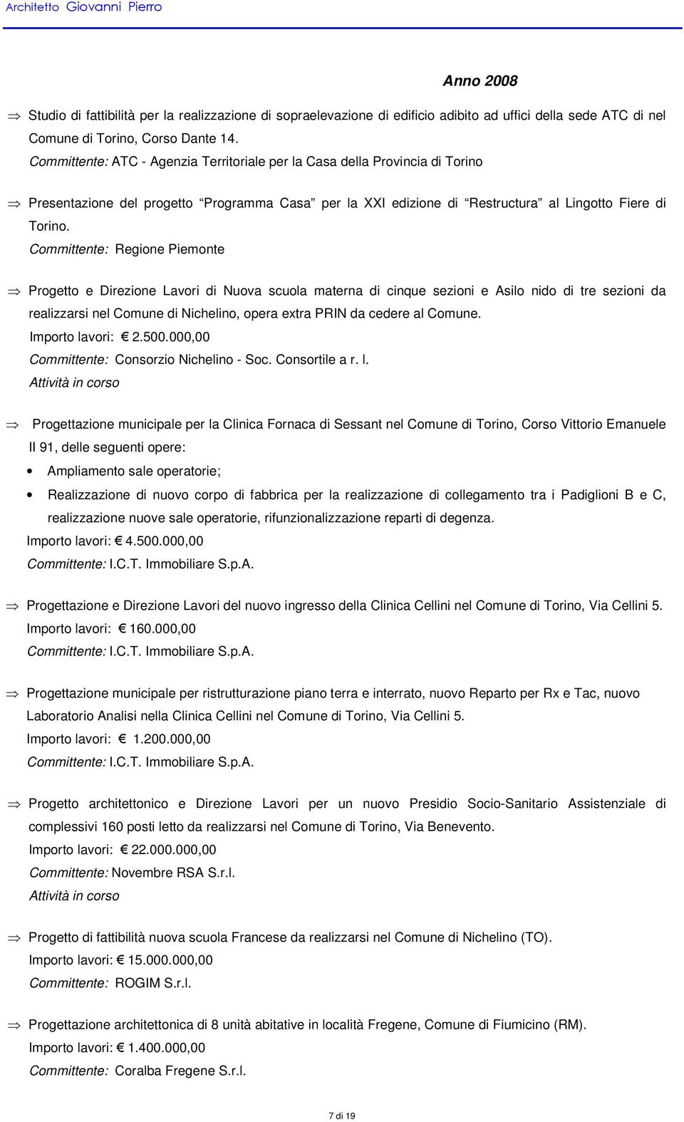 Committente: Regione Piemonte Progetto e Direzione Lavori di Nuova scuola materna di cinque sezioni e Asilo nido di tre sezioni da realizzarsi nel Comune di Nichelino, opera extra PRIN da cedere al