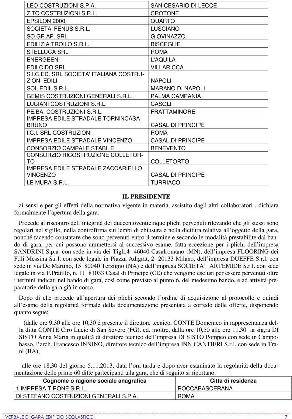 R.L. SAN CESARIO DI LECCE CROTONE QUARTO LUSCIANO GIOVINAZZO BISCEGLIE L'AQUILA VILLARICCA MARANO DI PALMA CAMPANIA CASOLI FRATTAMINORE BENEVENTO COLLETORTO TURRIACO IL PRESIDENTE ai sensi e per gli