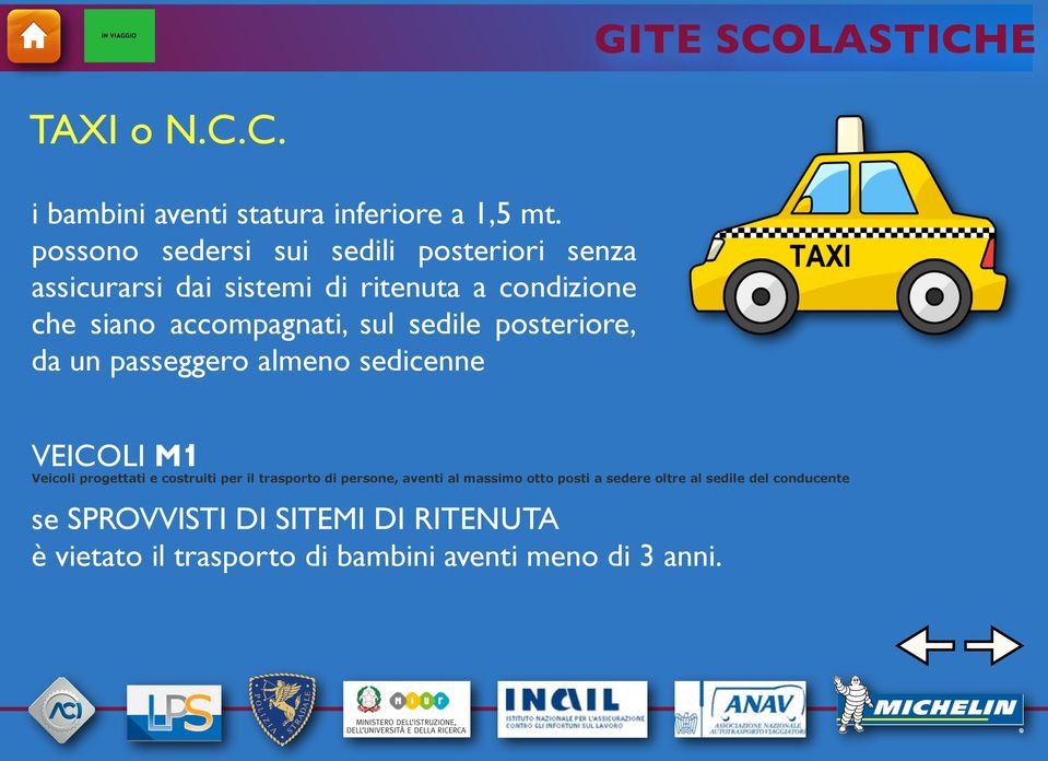 sul sedile posteriore, da un passeggero almeno sedicenne VEICOLI M1 Veicoli progettati e costruiti per il trasporto