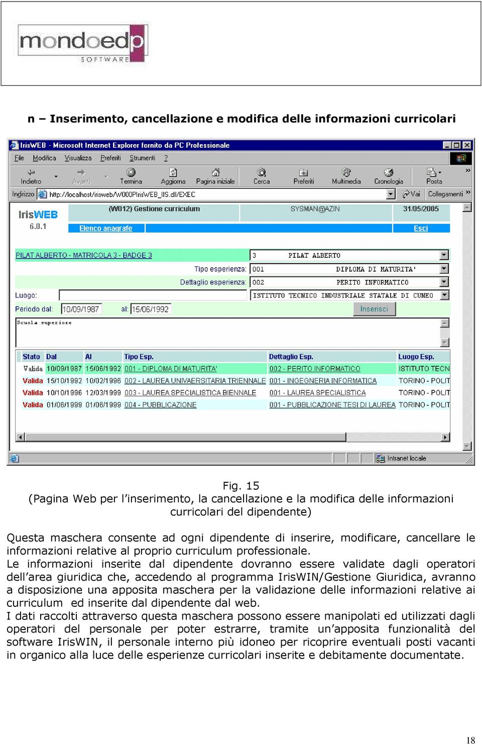 informazioni relative al proprio curriculum professionale.