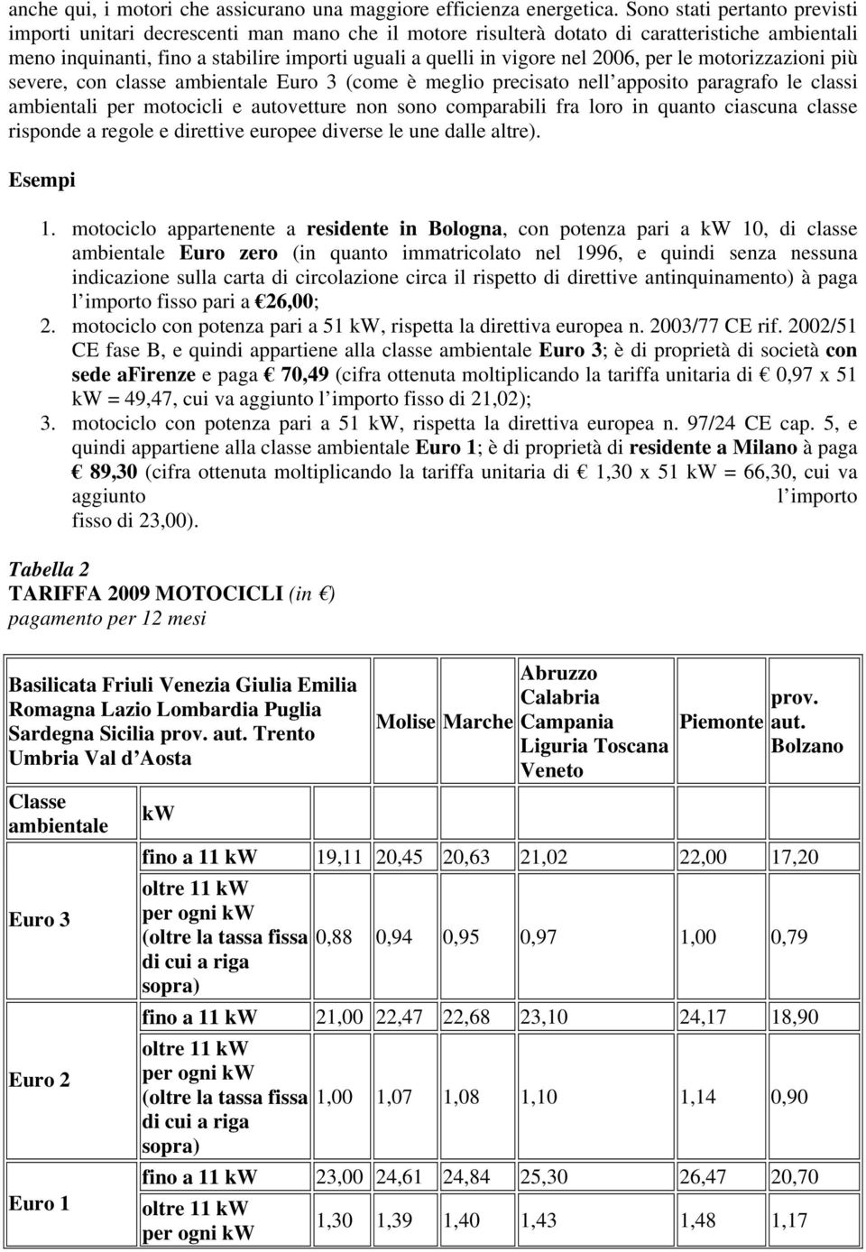 2006, per le motorizzazioni più severe, con classe ambientale Euro 3 (come è meglio precisato nell apposito paragrafo le classi ambientali per motocicli e autovetture non sono comparabili fra loro in