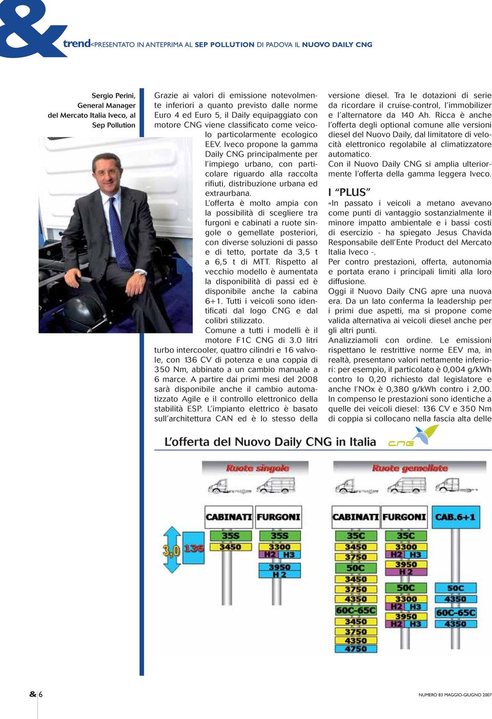 Iveco propone la gamma Daily CNG principalmente per l impiego urbano, con particolare riguardo alla raccolta rifiuti, distribuzione urbana ed extraurbana.