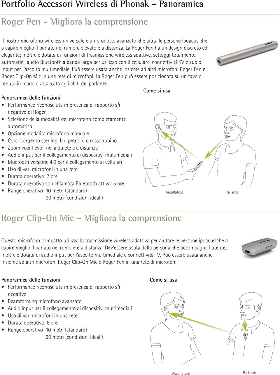 La Roger Pen ha un design discreto ed elegante; inoltre è dotata di funzioni di trasmissione wireless adattive, settaggi totalmente automatici, audio Bluetooth a banda larga per utilizzo con il