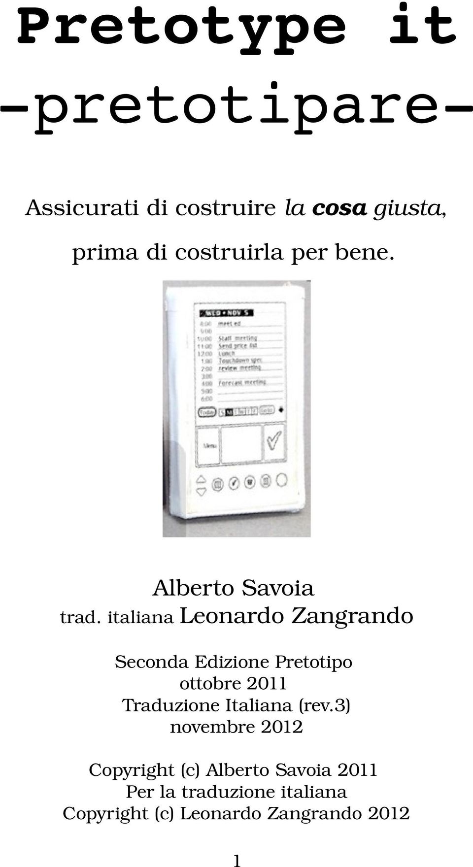 italiana Leonardo Zangrando Seconda Edizione Pretotipo ottobre 2011 Traduzione