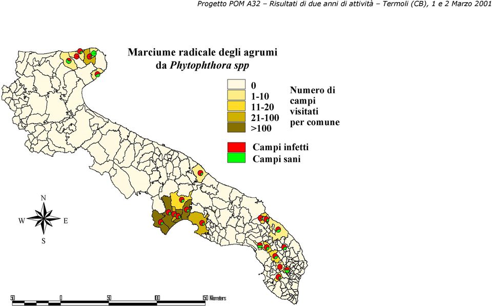 >100 Numero di campi visitati per comune