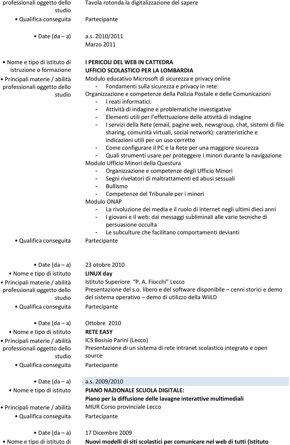 2010/2011 Marzo 2011 I PERICOLI DEL WEB IN CATTEDRA UFFICIO SCOLASTICO PER LA LOMBARDIA Modulo educativo Microsoft di sicurezza e privacy online - Fondamenti sulla sicurezza e privacy in rete: