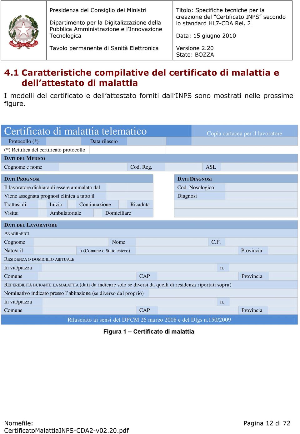 ASL Copia cartacea per il lavoratore DATI PROGNOSI Il lavoratore dichiara di essere ammalato dal Viene assegnata prognosi clinica a tutto il Trattasi di: Inizio Continuazione Ricaduta Visita: