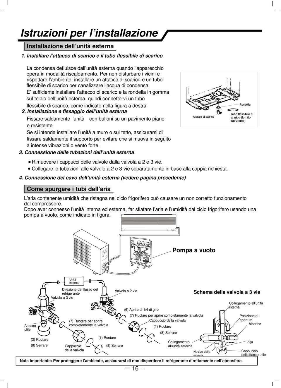 Per non disturbare i vicini e rispettare l ambiente, installare un attacco di scarico e un tubo flessibile di scarico per canalizzare l acqua di condensa.