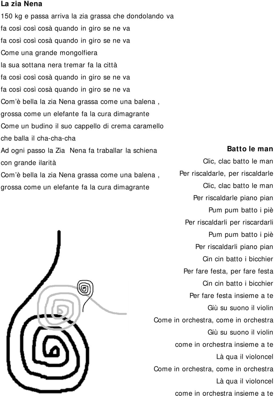 Come un budino il suo cappello di crema caramello che balla il cha-cha-cha Ad ogni passo la Zia Nena fa traballar la schiena Batto le man con grande ilarità Clic, clac batto le man Com è bella la zia