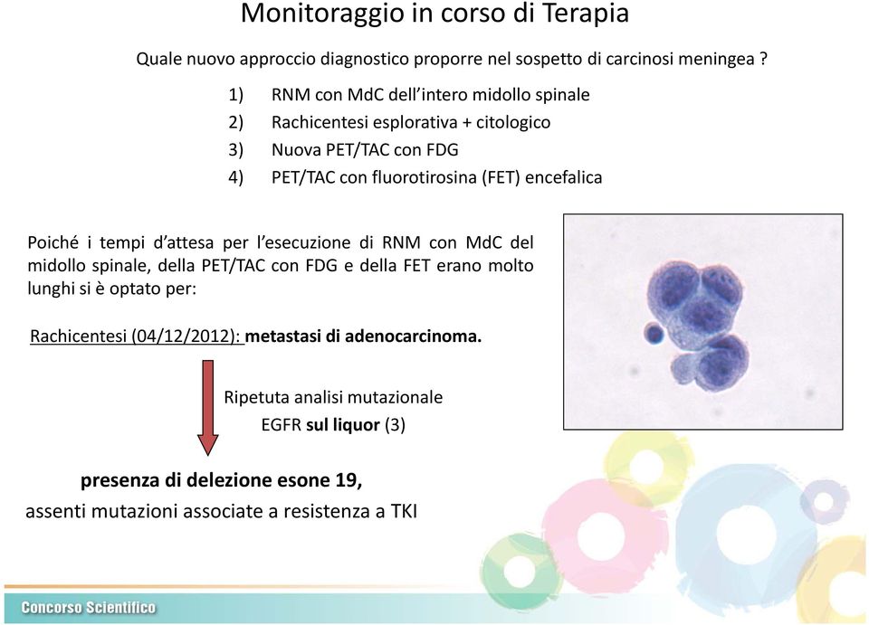 (FET) encefalica Poiché i tempi d attesa per l esecuzione di RNM con MdC del midollo spinale, della PET/TAC con FDG e della FET erano molto