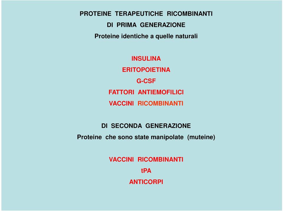 ANTIEMOFILICI VACCINI RICOMBINANTI DI SECONDA GENERAZIONE Proteine