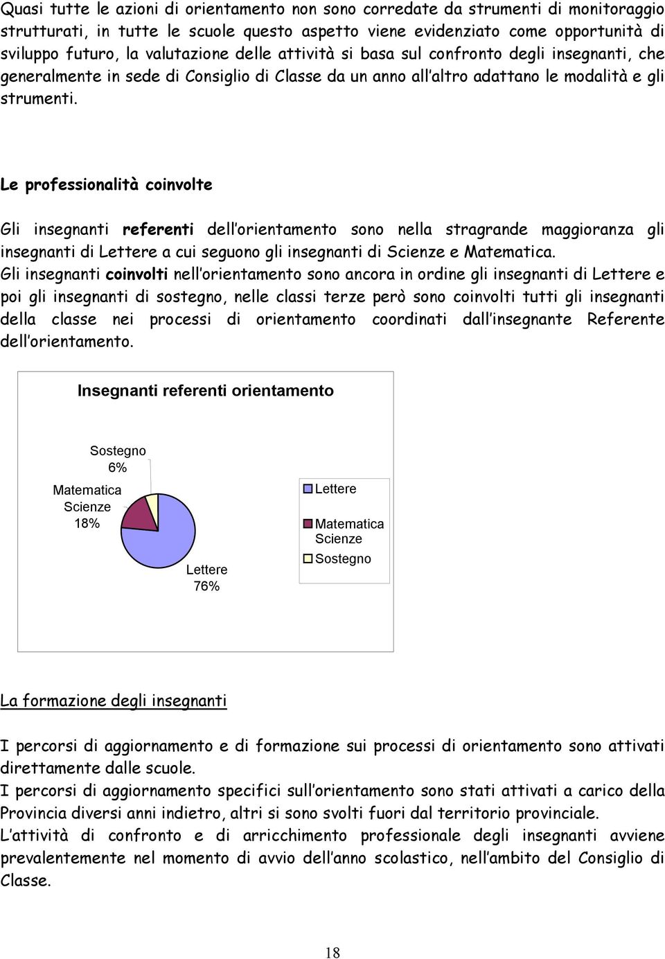 Le professionalità coinvolte Gli insegnanti referenti dell orientamento sono nella stragrande maggioranza gli insegnanti di Lettere a cui seguono gli insegnanti di Scienze e Matematica.