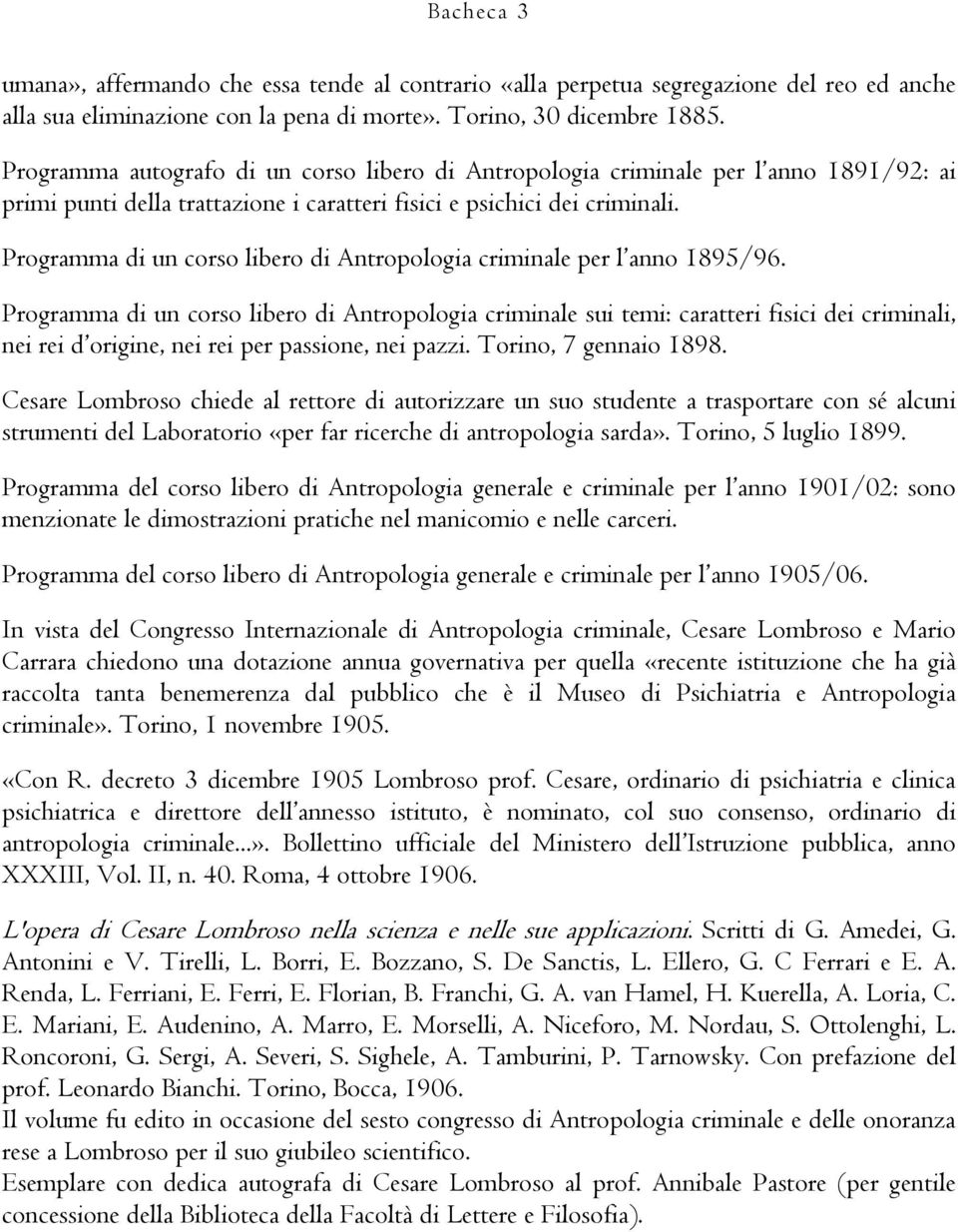 Programma di un corso libero di Antropologia criminale per l anno 1895/96.