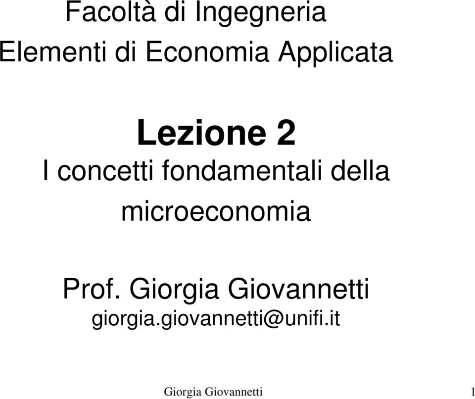 della microeconomia Prof.