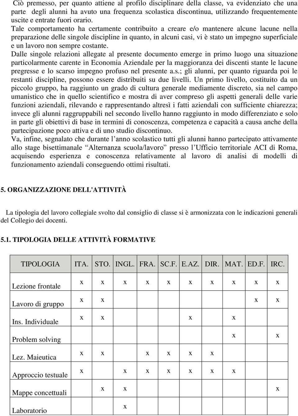 Tale comportamento ha certamente contribuito a creare e/o mantenere alcune lacune nella preparazione delle singole discipline in quanto, in alcuni casi, vi è stato un impegno superficiale e un lavoro