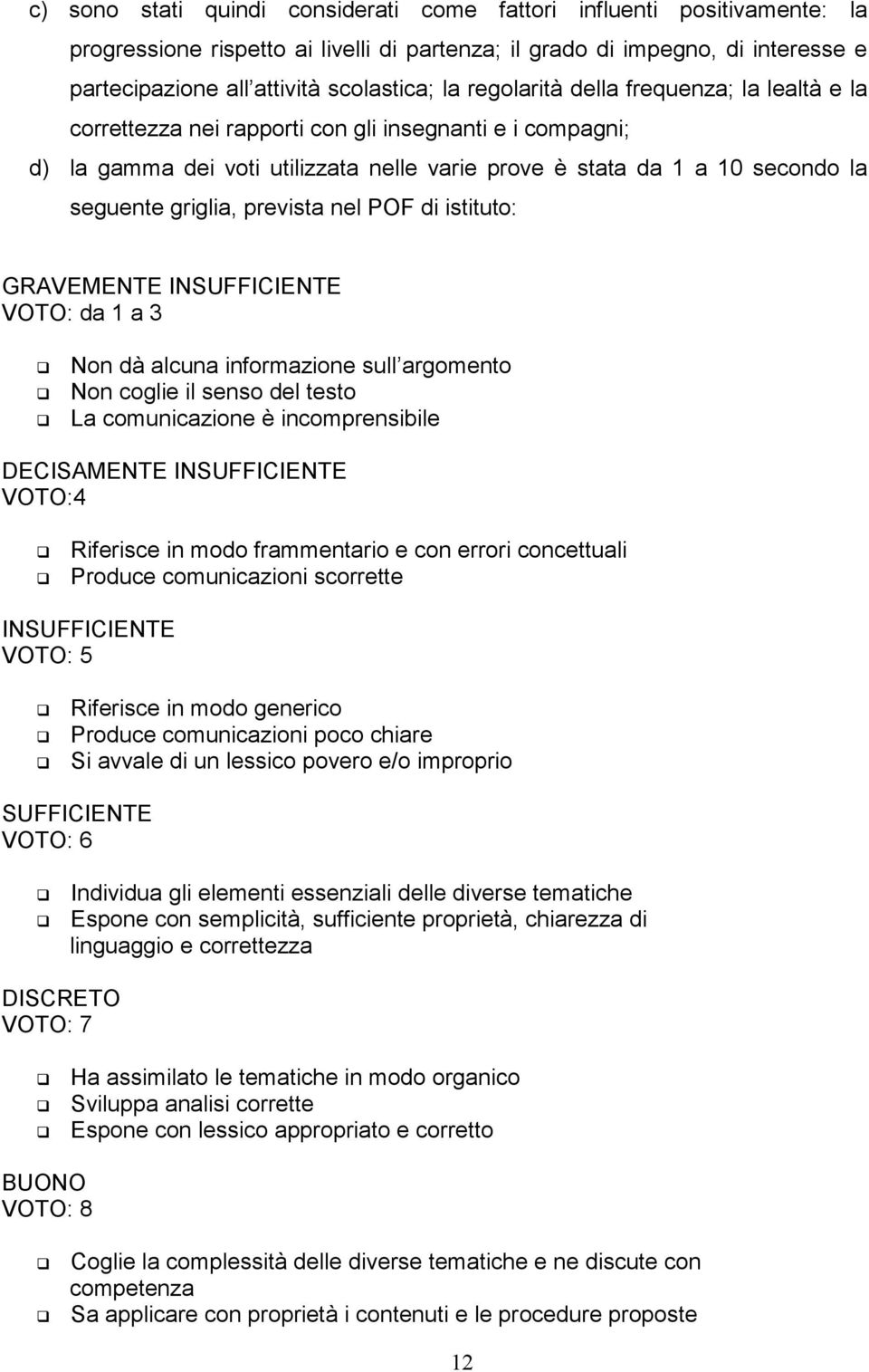 prevista nel POF di istituto: GRAVEMENTE INSUFFICIENTE VOTO: da 1 a 3 Non dà alcuna informazione sull argomento Non coglie il senso del testo La comunicazione è incomprensibile DECISAMENTE