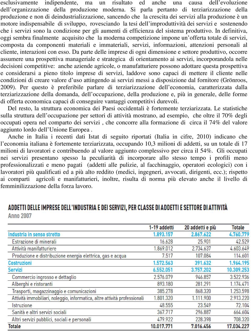 dell improduttività dei servizi e sostenendo che i servizi sono la condizione per gli aumenti di efficienza del sistema produttivo.