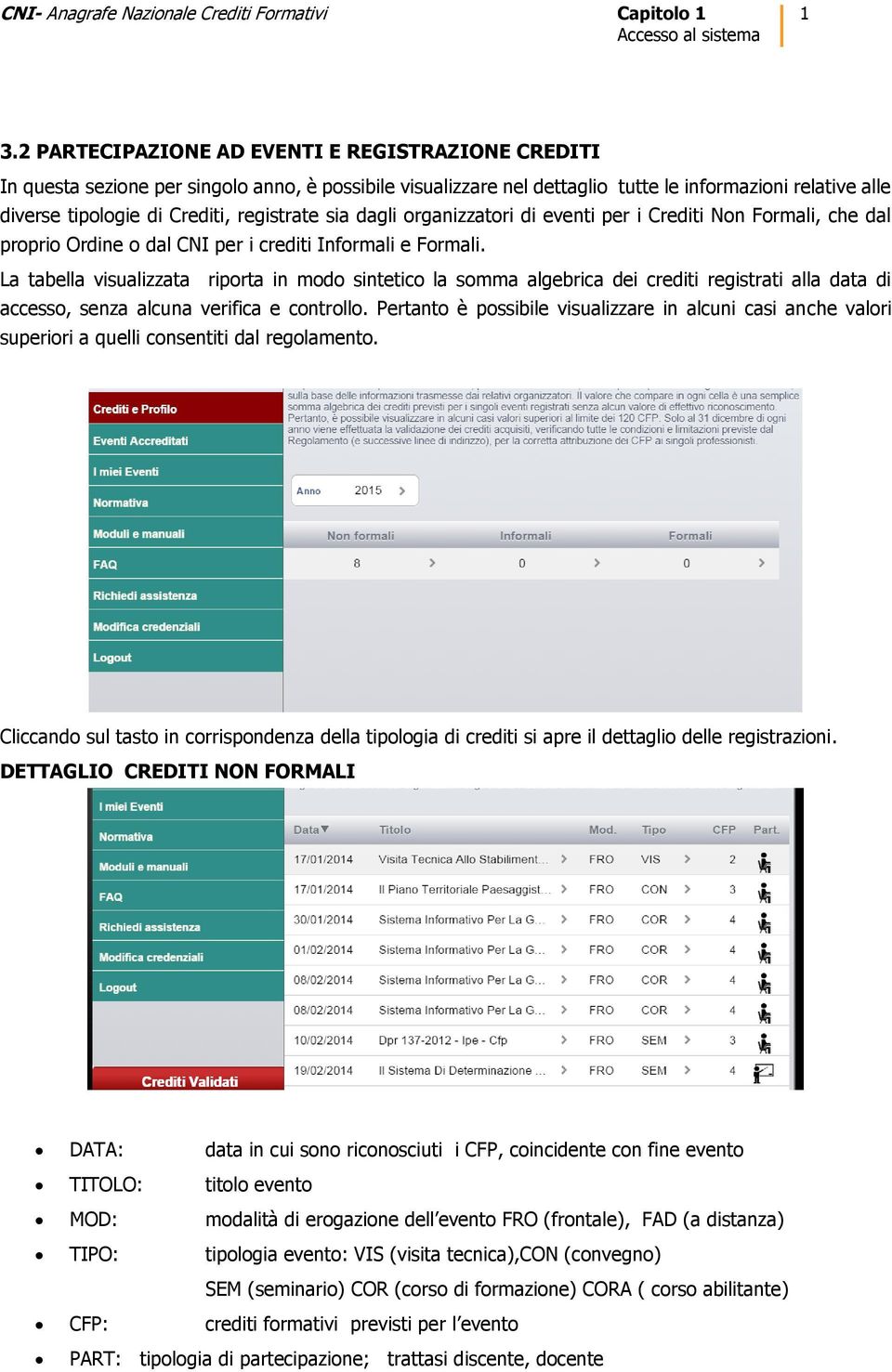 La tabella visualizzata riporta in modo sintetico la somma algebrica dei crediti registrati alla data di accesso, senza alcuna verifica e controllo.