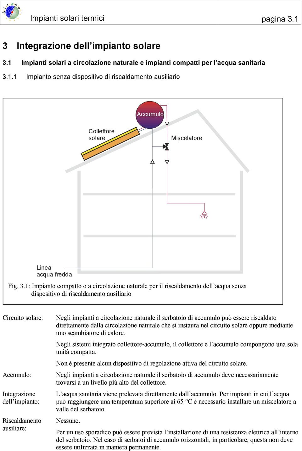 ausiliare: Negli impianti a circolazione naturale il serbatoio di accumulo può essere riscaldato direttamente dalla circolazione naturale che si instaura nel circuito solare oppure mediante uno