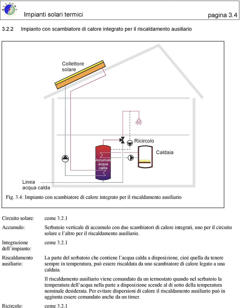 4: Impianto con scambiatore di calore integrato per il riscaldamento ausiliario Circuito solare: come 3.2.