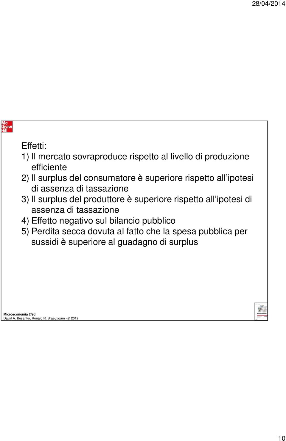 superiore rispetto all ipotesi di assenza di tassazione 4) Effetto negativo sul bilancio pubblico 5)