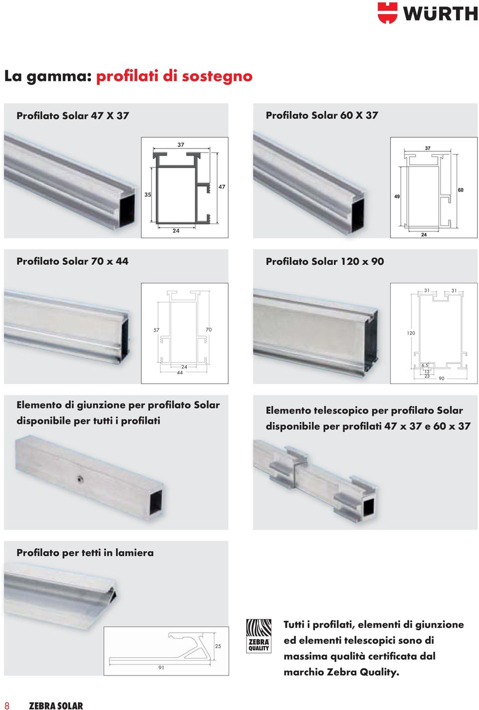 telescopico per profilato Solar disponibile per profilati 47 x 7 e 60 x 7 Profilato per tetti in lamiera 91 5 Tutti i