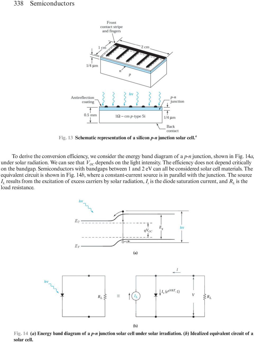 Semiconductors with bandgaps between 1 and 2 ev can all be considered solar cell materials. The equivalent circuit is shown in Fig.