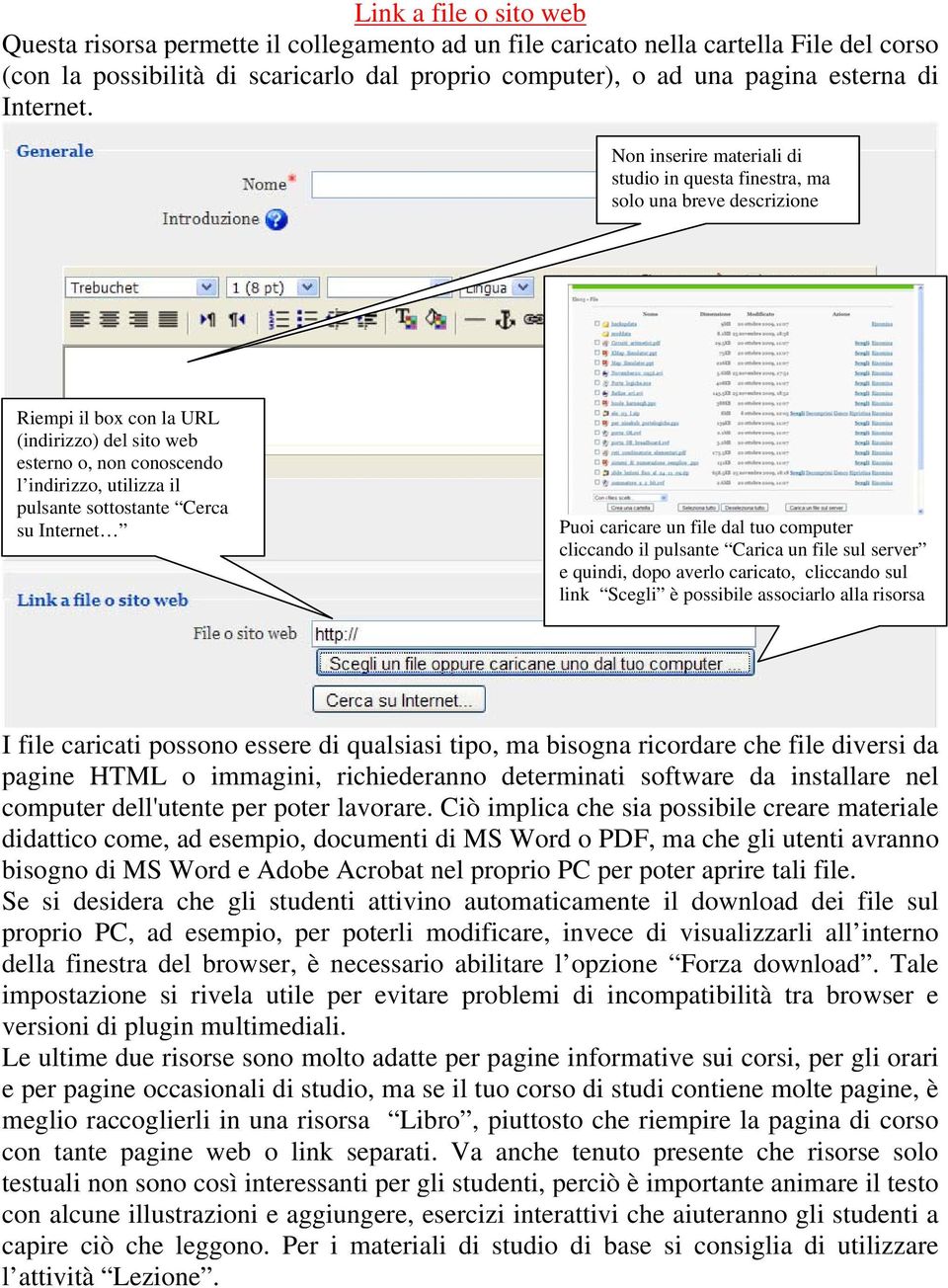 Non inserire materiali di studio in questa finestra, ma solo una breve descrizione Riempi il box con la URL (indirizzo) del sito web esterno o, non conoscendo l indirizzo, utilizza il pulsante