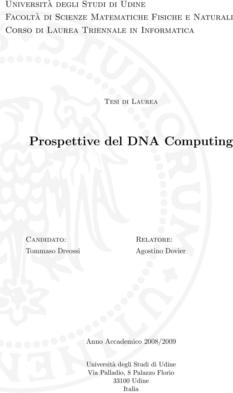 Computing Candidato: Tommaso Dreossi Relatore: Agostino Dovier Anno Accademico