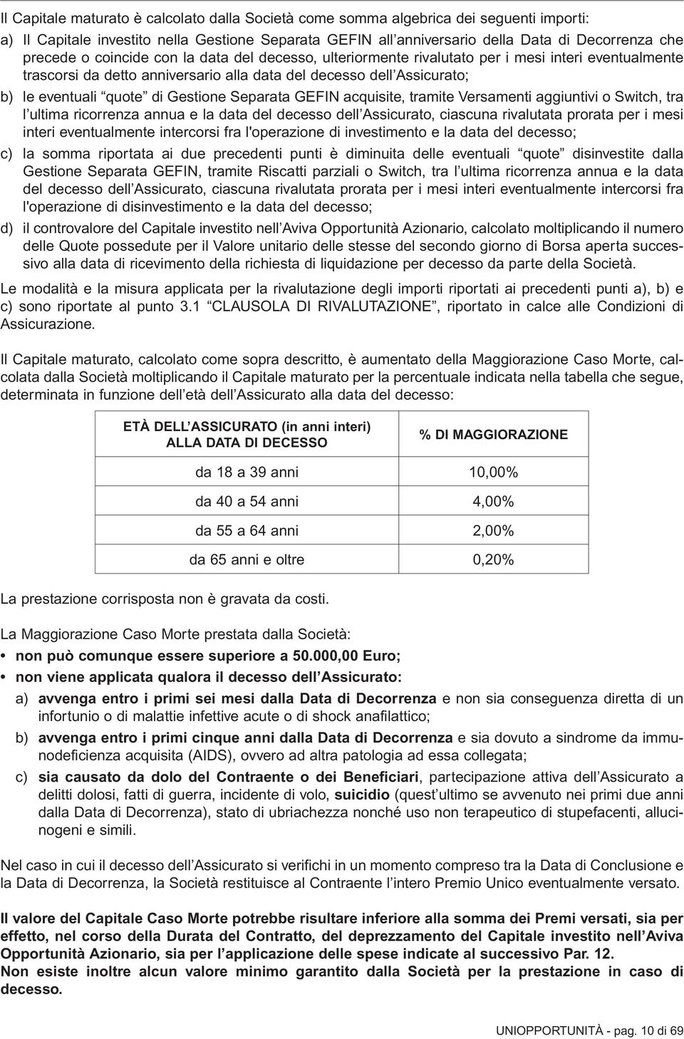 Separata GEFIN acquisite, tramite Versamenti aggiuntivi o Switch, tra l ultima ricorrenza annua e la data del decesso dell Assicurato, ciascuna rivalutata prorata per i mesi interi eventualmente